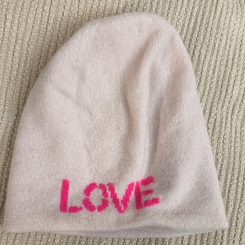 Stylish Pink LOVE Beanie. Cashmere. Kerri Rosenthal.